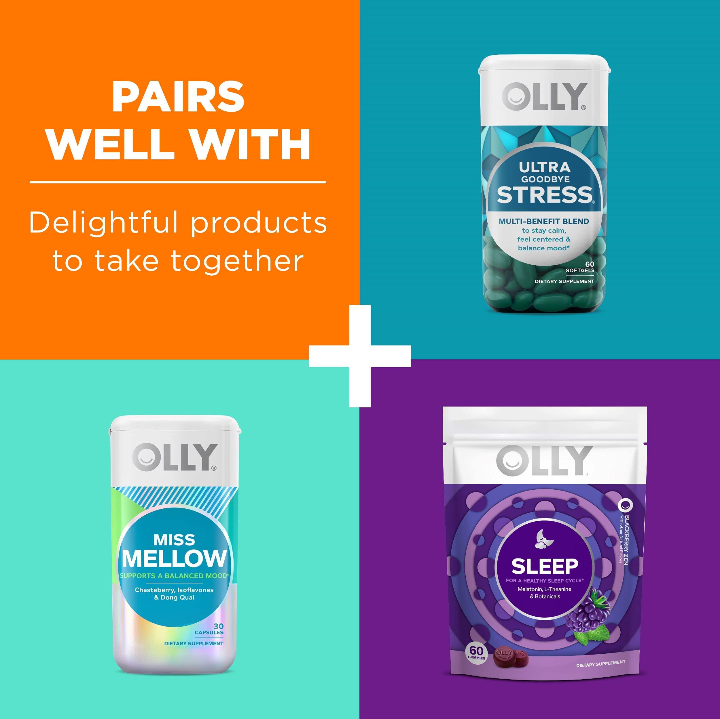 OLLY OLLY Hello Happy Gummy Worms, Mood Balance Support, Vitamin D, Saffron, Adult Chewable Supplement, Tropical Zing - 60 Count