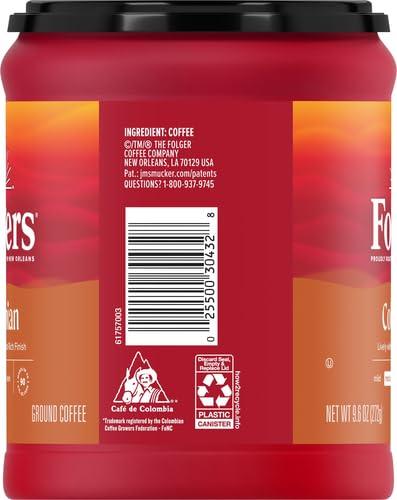 Folgers Folgers 100% Colombian Coffee, Medium Roast Ground Coffee, 9.6 Ounce Canister