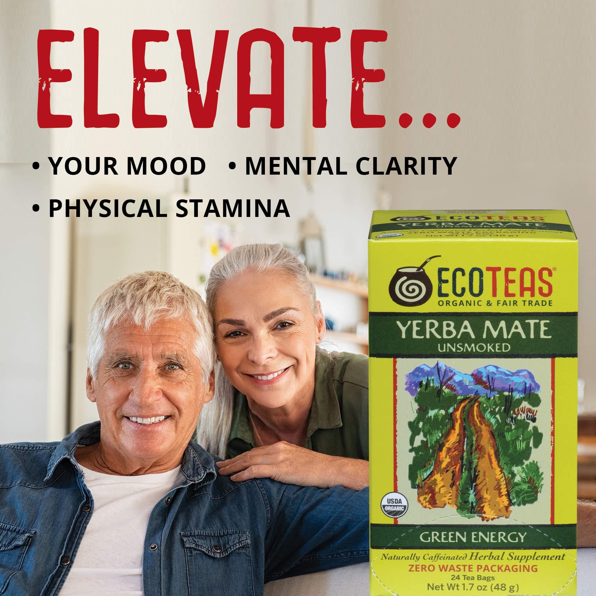 ECOTEAS ECOTEAS Organic Unsmoked Yerba Mate Tea Bags - 24 Count, 1.7 Oz - Organic Detox Tea - Hi Caf Tea - Clean Yerba Mate Energy Burst - Ecoteas Yerba Mate