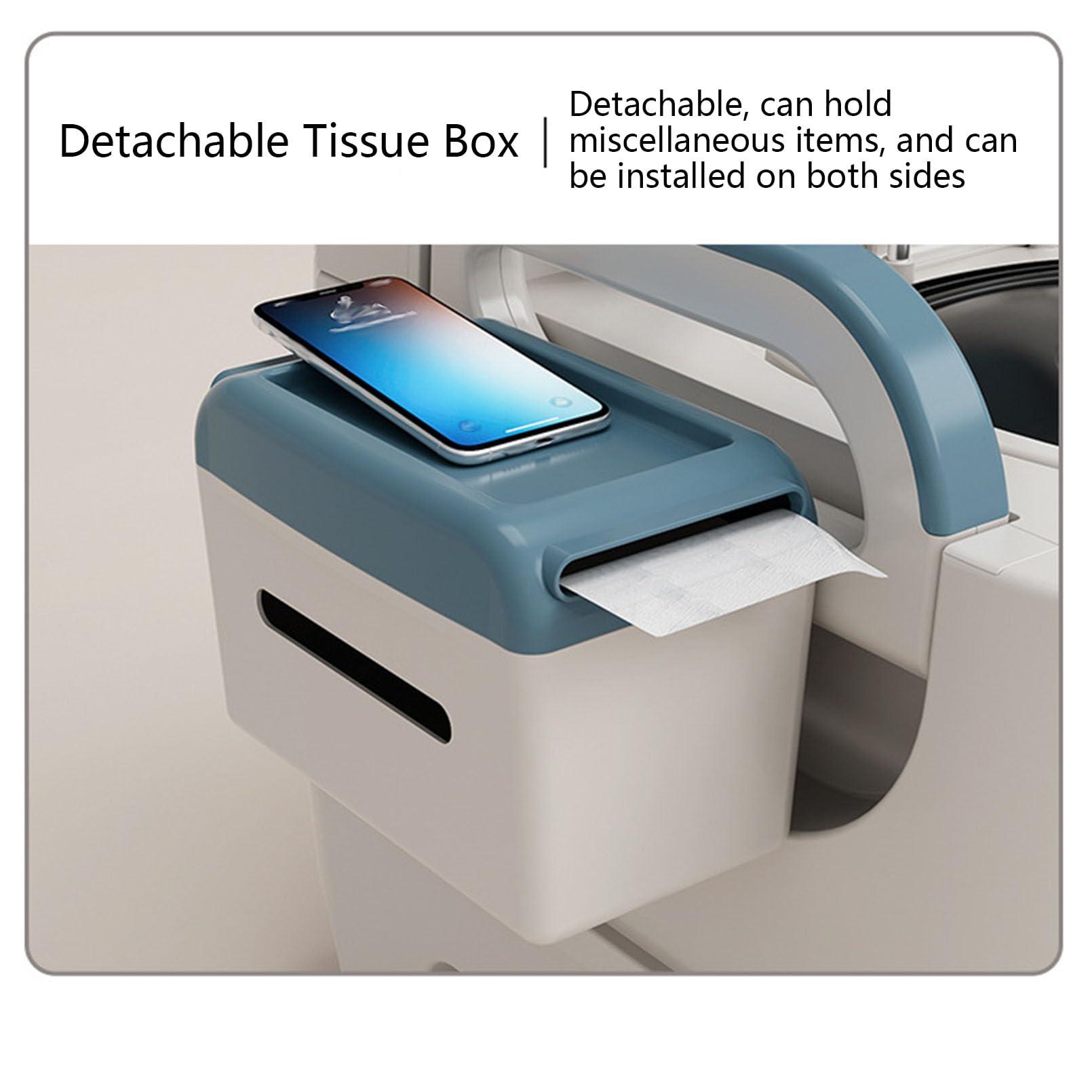 JATIBOSH Commode with Padded Seat and Backrest, Durable Toilet Chair for Adults and Seniors, Removable Pail, Drop Down Arms for Easy Transfer, 300 Lb. Weight Capacity, PP-Material, Blau
