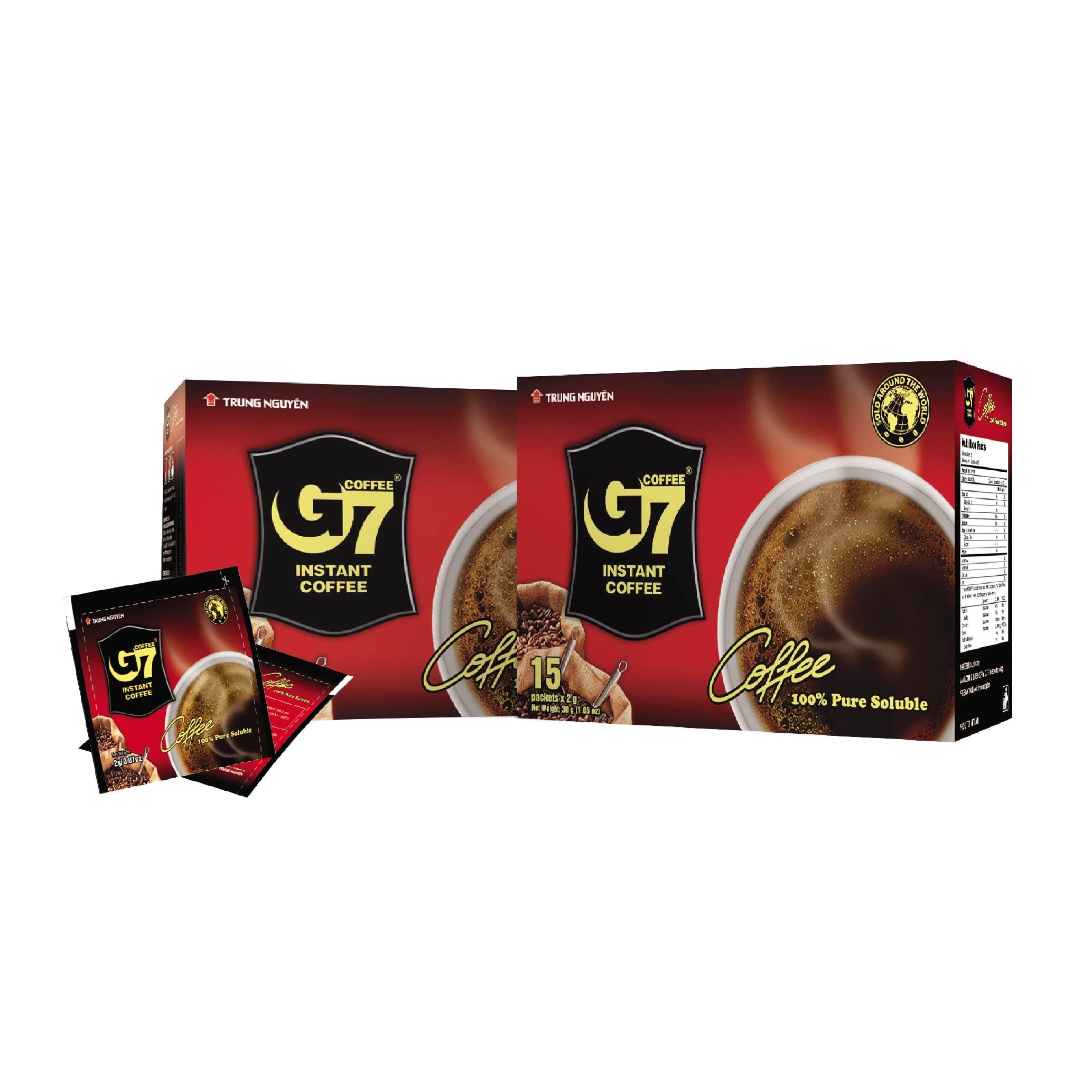 TRUNG NGUYEN Trung Nguyen G7 Instant Coffee Pure Black 100% Soluble Coffee Strong and Bold Instant Vietnamese Coffee (15 Packets/Box, 3 Pack)