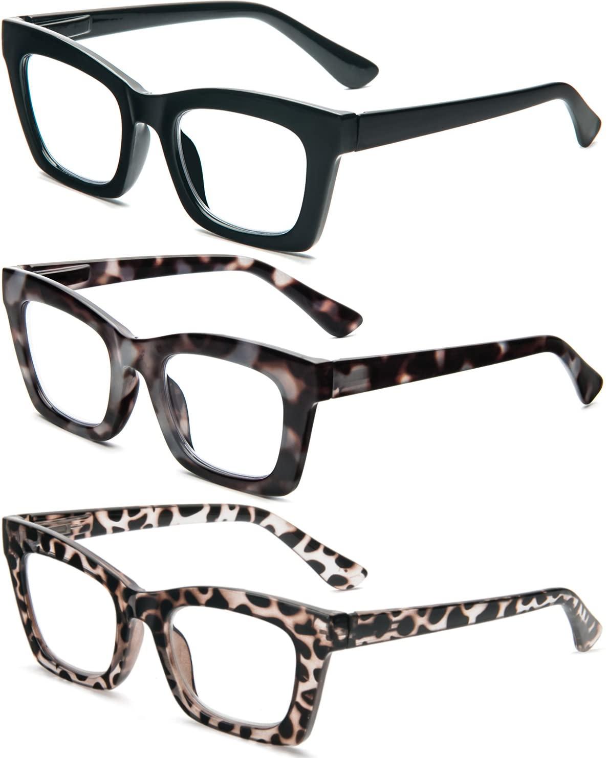 REAVEE REAVEE 3 Pack Oprah Style Reading Glasses for Women Blue Light Blocking, Cute Oversized Square Computer Readers with Spring Hinge 2.25