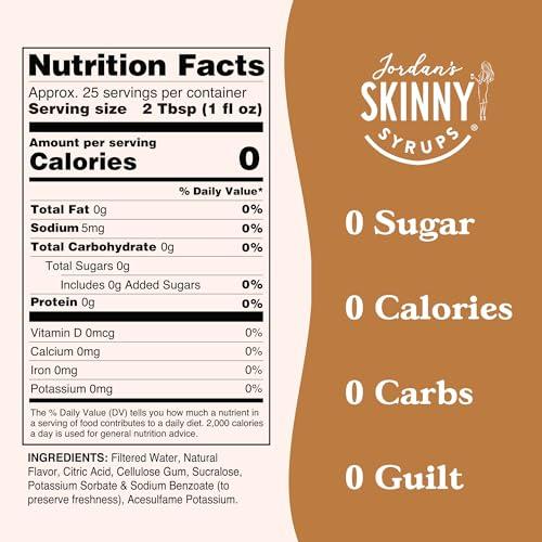 Jordan\'s Skinny Mixes Jordan\'s Skinny Syrups Sugar Free Coffee Syrup, Italian Wedding Cake Syrup Flavor, Zero Calorie Flavoring for Latte, Protein Shake, Cocktail & More, Gluten Free, Keto Friendly, 25.4 Fl Oz, 1 Pack