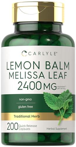 Carlyle Carlyle Lemon Balm Capsules | 200 Count | Non-GMO and Gluten Free Formula | Melissa Leaf Traditional Herbal Supplement | Super Concentrated Extract