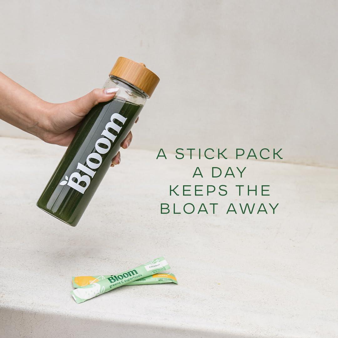 Bloom Nutrition Bloom Nutrition Superfood Greens Powder Stick Packs, Digestive Enzymes with Probiotics and Prebiotics, Gut Health, Bloating Relief for Women, Chlorella, Green Juice Mix, 18 SVG, Tropical Variety