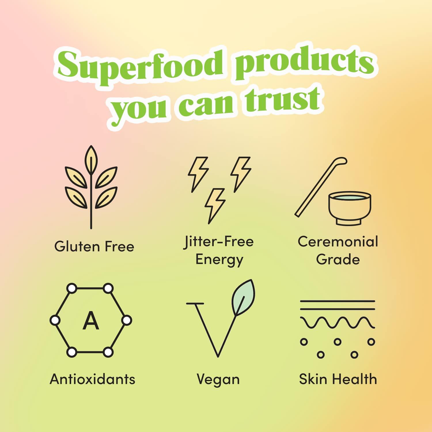 GOLDE GOLDE - Pure Matcha - Ceremonial Grade Matcha Powder - Green Tea Superfood w/L-Theanine & Antioxidants - 60mg Caffeine - Jitter Free Energy - 40g Tin