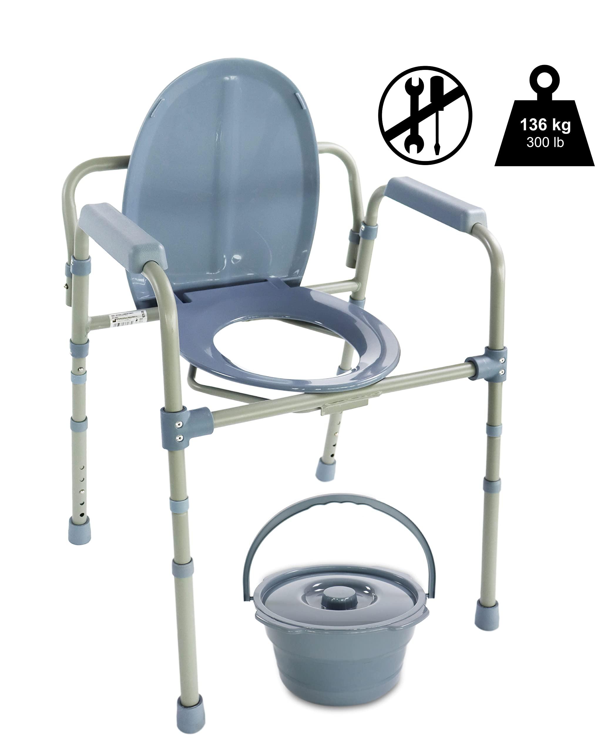 PEPE Mobility Pepe - 3 in 1 Bedside Commodes for Adults, Adult Potty Chair for Seniors Over Toilet, Urinal Chair for Elderly with Bucket, Commode Toilet Seat Riser, Adjustable Stand Alone Toilet Safety Rail Gray
