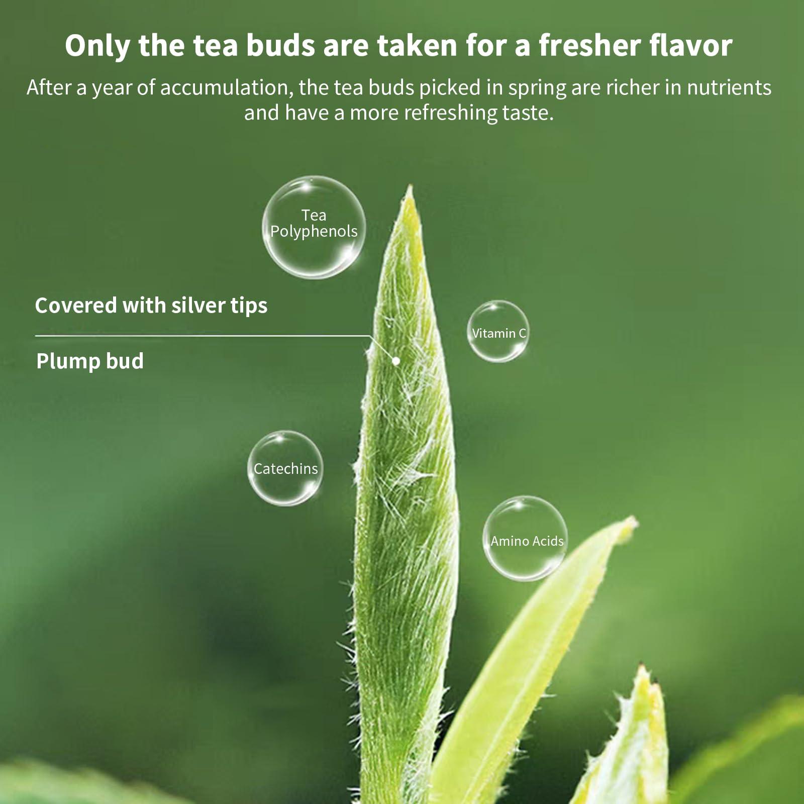 Yuexi Yuexi Silver Needle White Tea Loose Leaf Silver Needle Tea Chinese Tea Yunnan Bai Hao Yin Zhen Chinese White Tea Sweet Taste Honey Flavor 3.5oz/100g