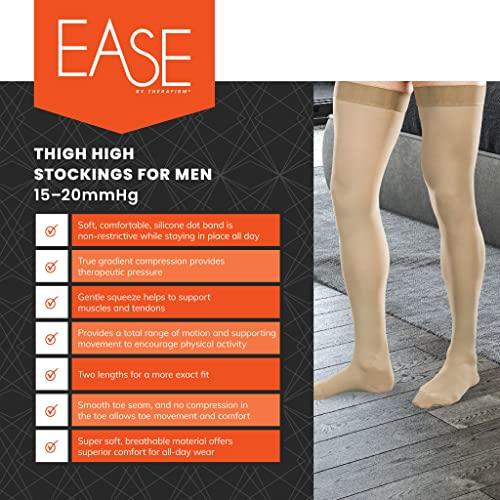EASE BY THERAFIRM Ease Opaque Men's Thigh Highs with Mild (15-20mmHg) Compression (Large Long, Black)