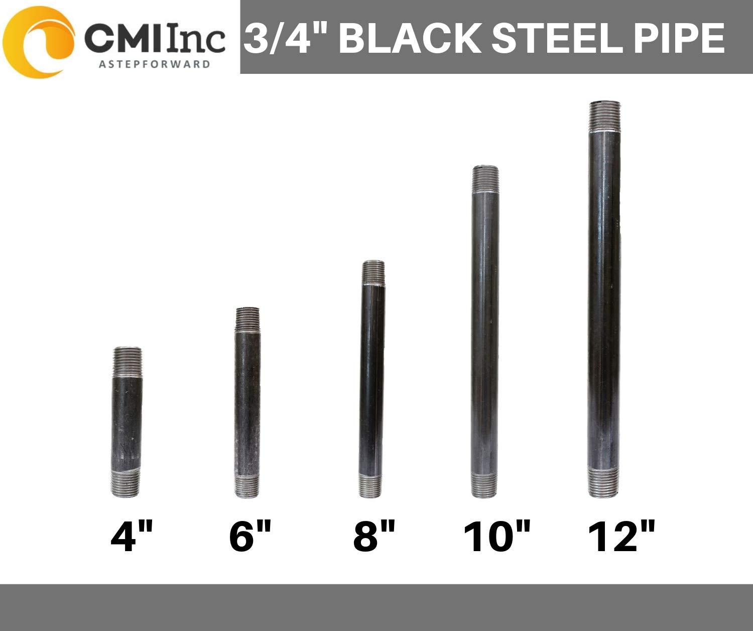 CMI Inc CMI Inc 3/4" X 6" Industrial Black Pipe, Malleable Cast Iron Pipe Nipple, for Vintage DIY Furniture Home Pipe Decor, Fits 3/4 Inch Black Threaded Pipe Nipples and Fittings 10 PACK (3/4" X 6")