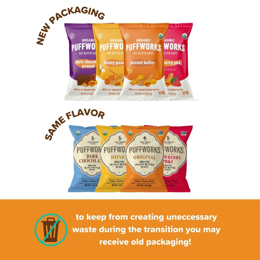 Puffworks Puffworks Strawberry PBJ Organic Peanut Butter Puffs, 1.2 Ounce (Pack of 6), Plant-Based Protein Snack, Gluten-Free, Vegan, Kosher