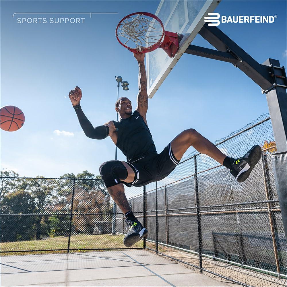 Bauerfeind Bauerfeind Sports Knee Support NBA - Officially Licensed Basketball Brace with Medical Compression - Sleeve Design with Omega Gel Pad for Pain Relief & Stabilization (Black, L)