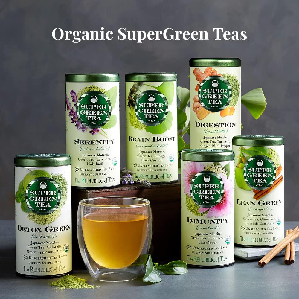 The Republic of Tea The Republic of Tea - Organic Digestion SuperGreen Tea Tin, 36 Tea Bags, Naturally Caffeinated Japanese Matcha and Green Tea