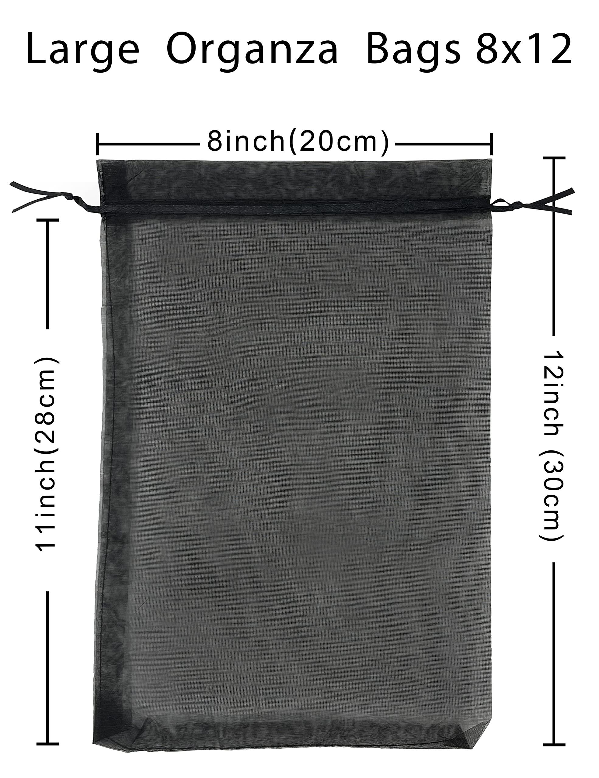 Jexila Jexila 50pcs Sheer Black Organza Gift Bags 8X12 inch Large Mesh Bags Drawstring Jewelry Pouch for Wedding Party Favor Halloween Goodie Candy Treat Bags