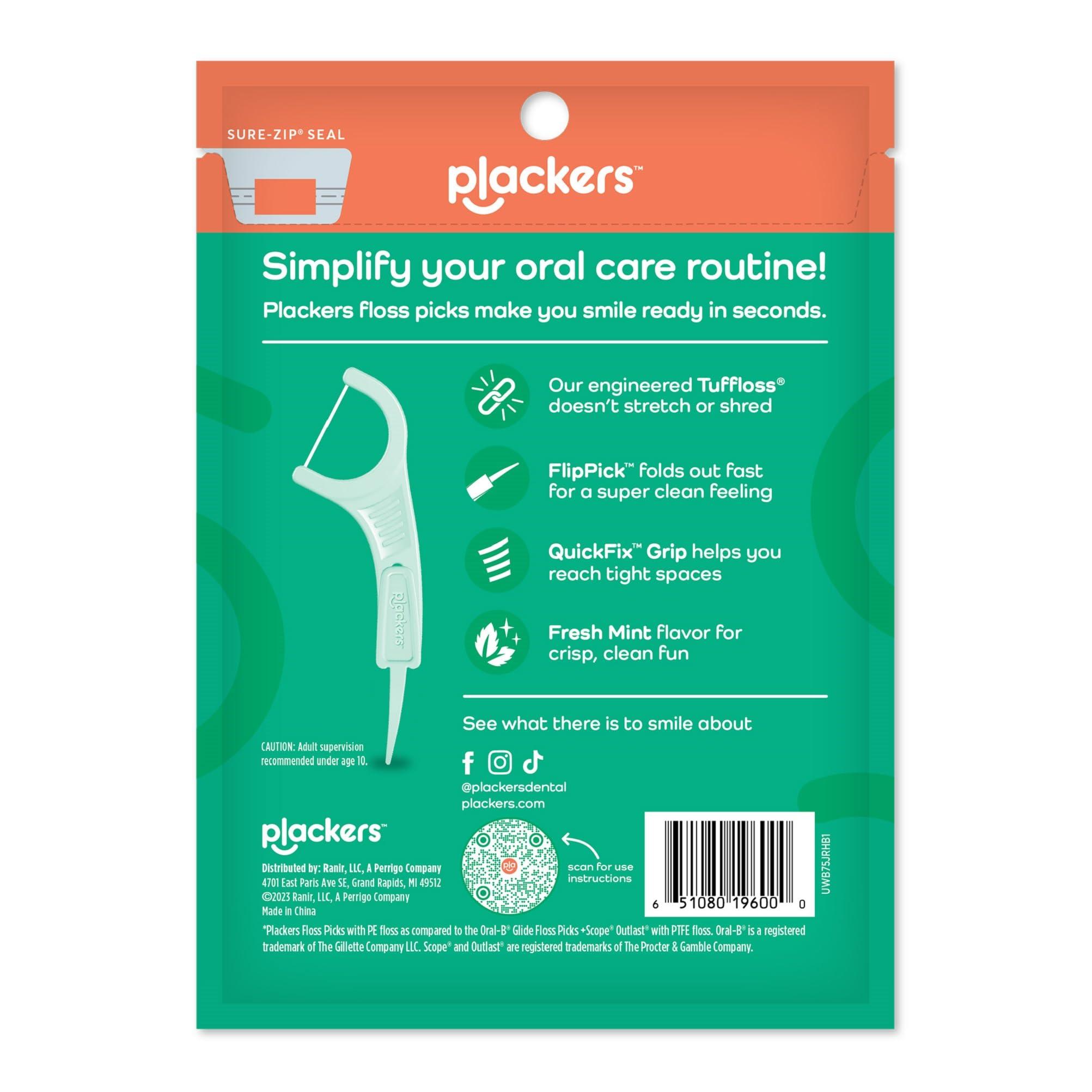 Plackers Plackers Micro Line Dental Floss Picks, Fold-Out FlipPick, Tuffloss, Easy Storage with Sure-Zip Seal, Fresh Mint Flavor, 90 Count (6 Pack)