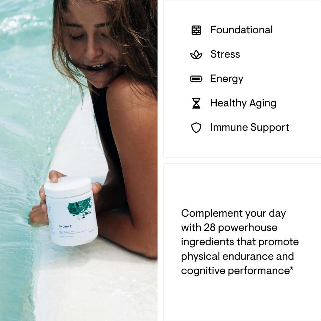 THORNE THORNE Daily Greens Plus - Comprehensive Greens Powder with Matcha, Spirulina, Moringa and Adaptogen, Mushroom and Antioxidant Blends - Refreshing, Mint Flavor 7.2 Oz - 30 Servings