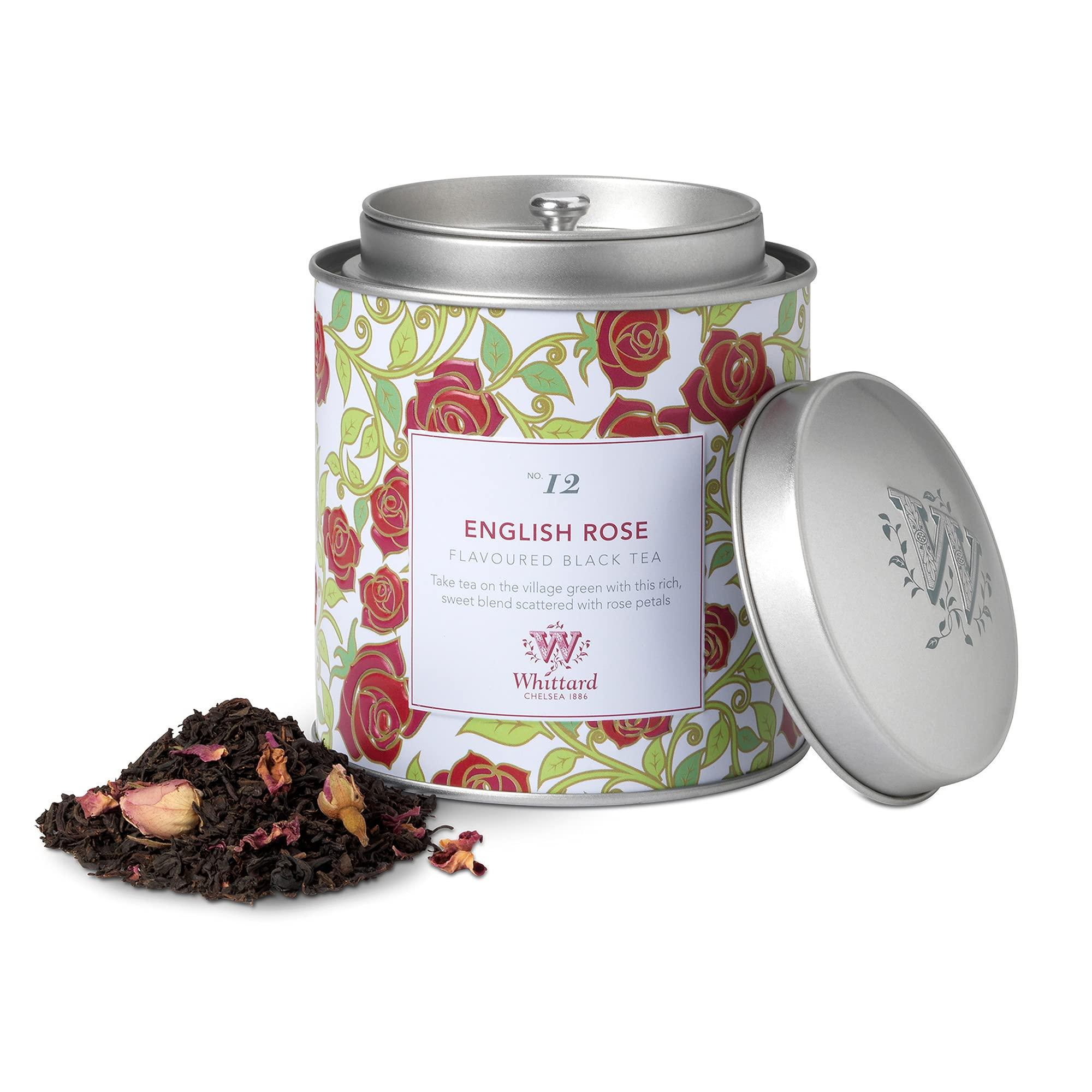 Whittard Whittard of Chelsea - Tea Discoveries English Rose Caddy - Black Loose Leaf Tea, Vegetarian, Vegan Friendly, Resealable Tea Tin (100g, 1ct)