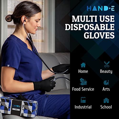 Hand-E Touch Hand-E Touch Black Nitrile Disposable Gloves Medium, 200 Count - BBQ, Tattoo, Hair Dye, Cooking, Mechanic Gloves - Powder and Latex Free Gloves