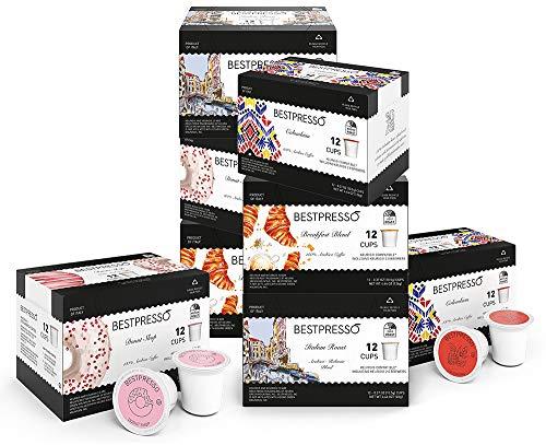 Bestpresso Bestpresso Coffee, Variety Pack Single Serve K-Cup Pods, 96 Count. Includes Breakfast, Colombian, Donut and Italian (Compatible With 2.0 Keurig Brewers) 8 Packs Of 12 Cups