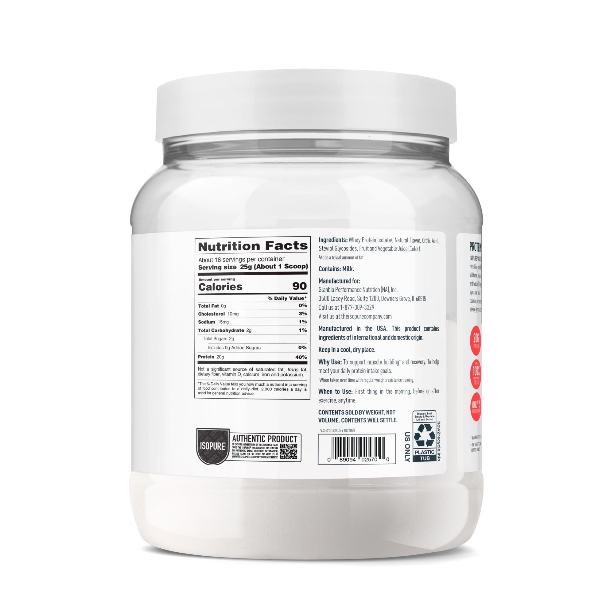 Isopure Isopure Clear Whey Isolate Protein Powder Infusions, Lactose Free, Gluten Free, Naturally Flavored, Watermelon Lime, 20g Protein Per Serving, 14.1 Oz, 16 Servings
