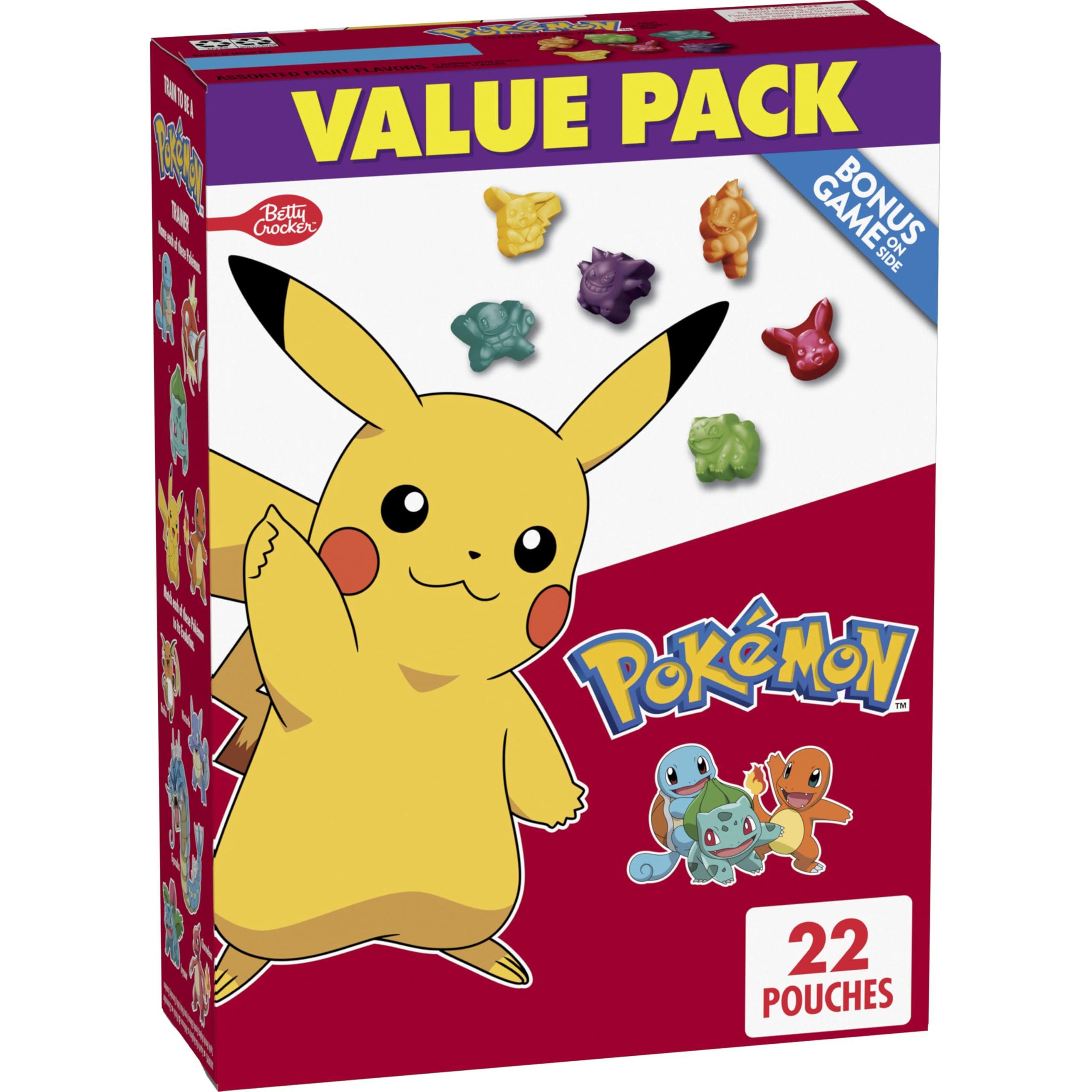 Betty Crocker Pokemon Fruit Flavored Snacks, Treat Pouches, Gluten Free Snack, Value Pack, 22 Ct, 17.6 oz