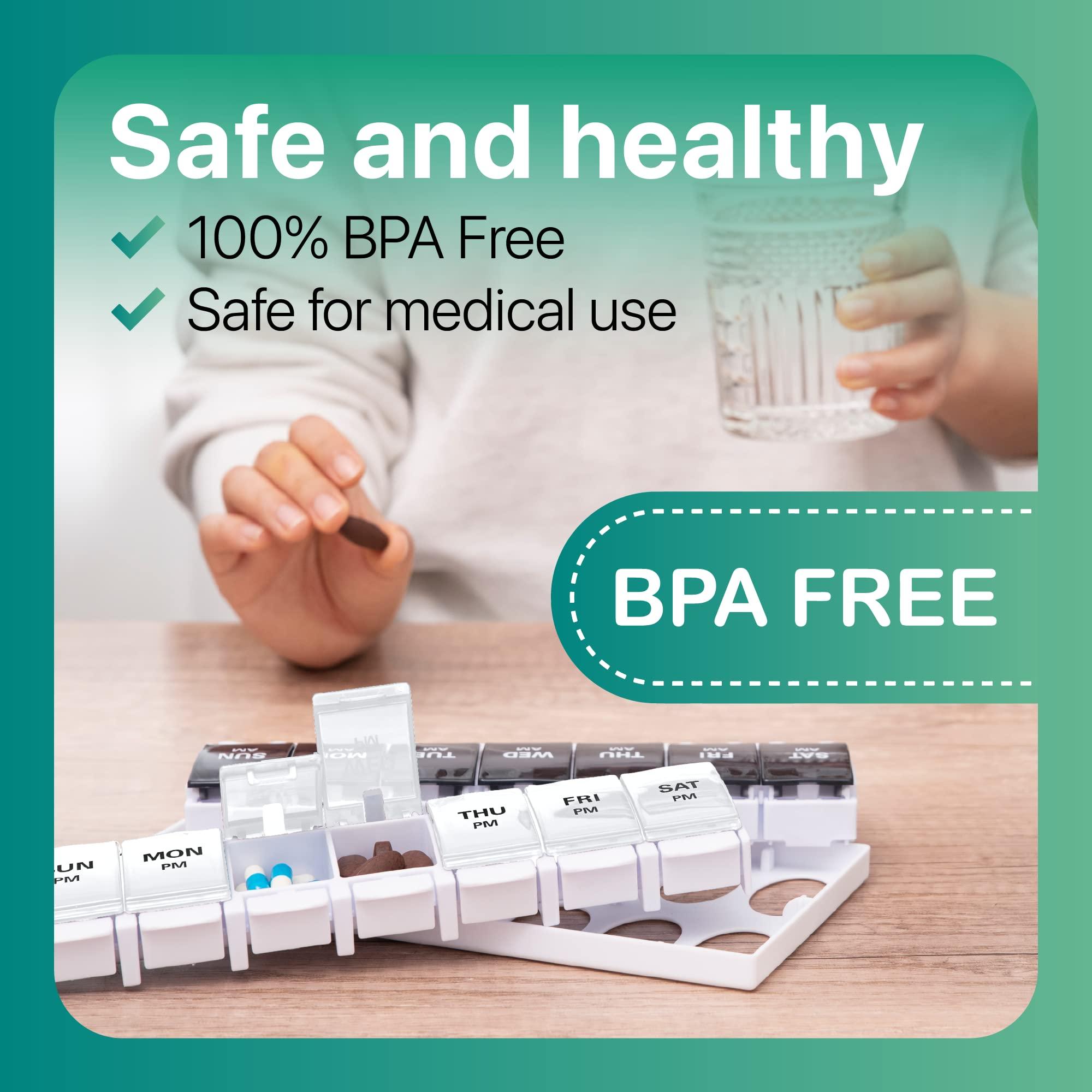 Sukuos Sukuos AM PM Weekly 7 Day Pill Organizer, 2 Times A Day Pill Box with Arthritis Friendly Push Button, Medicine Cases for Vitamin/Fish Oil/Supplements, Easy to Clean