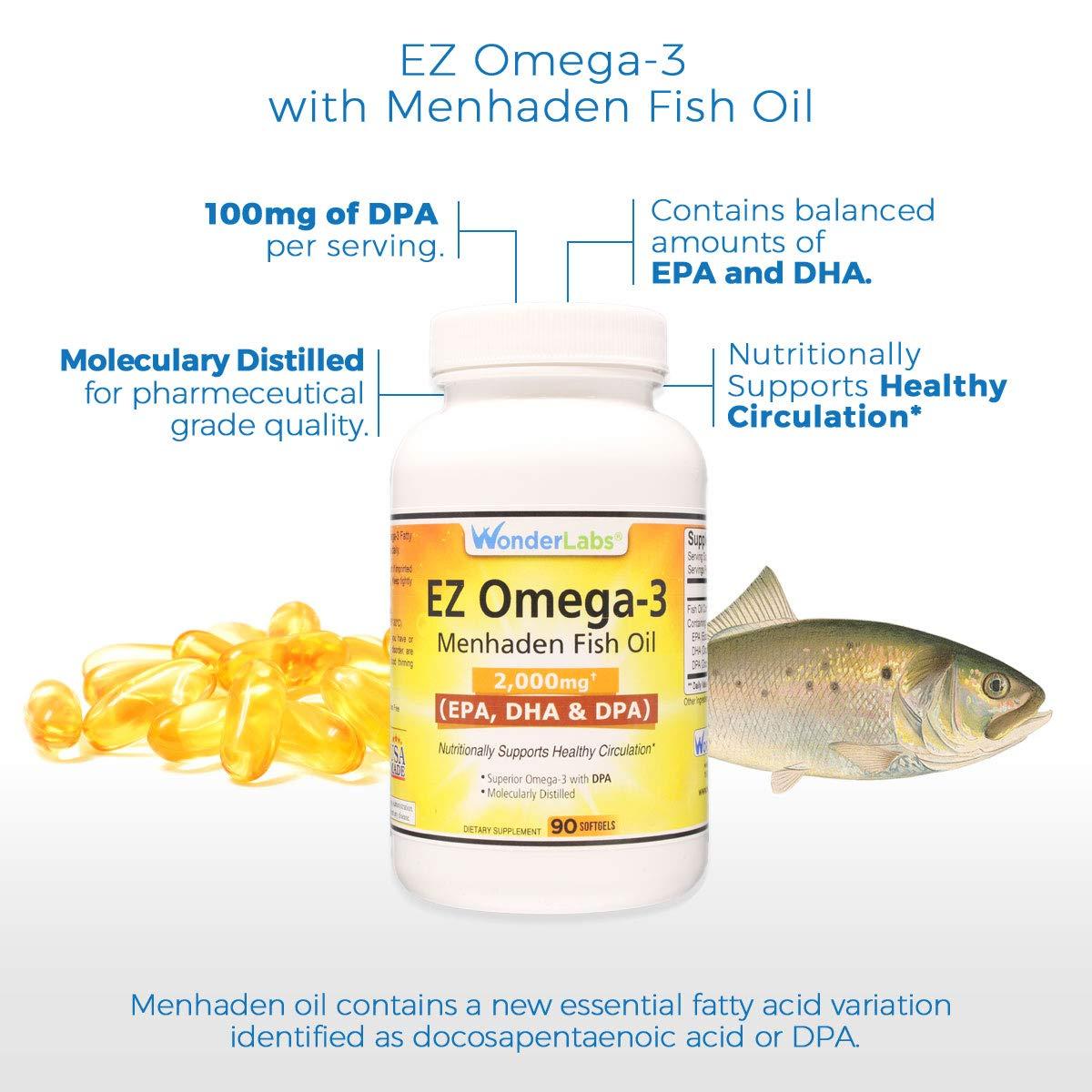 Wonder Laboratories Wonder Laboratories EZ Omega-3 Atlantic Menhaden Fish Oil Supplement 2000 mg, Burpless, Made in The USA, Perfect Balance of EPA+ DHA + DPA 180 Softgels