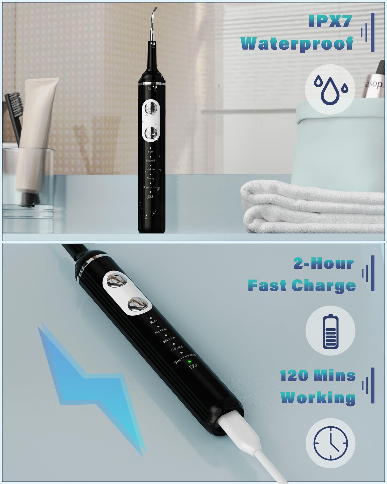 NATURE NERDS Plaque Remover for Teeth, Dental Cleaning Kit Tartar Remover for Teeth with LED Light & 5 Modes, Rechargeable Dental Cleaner, 4 Replaceable Heads