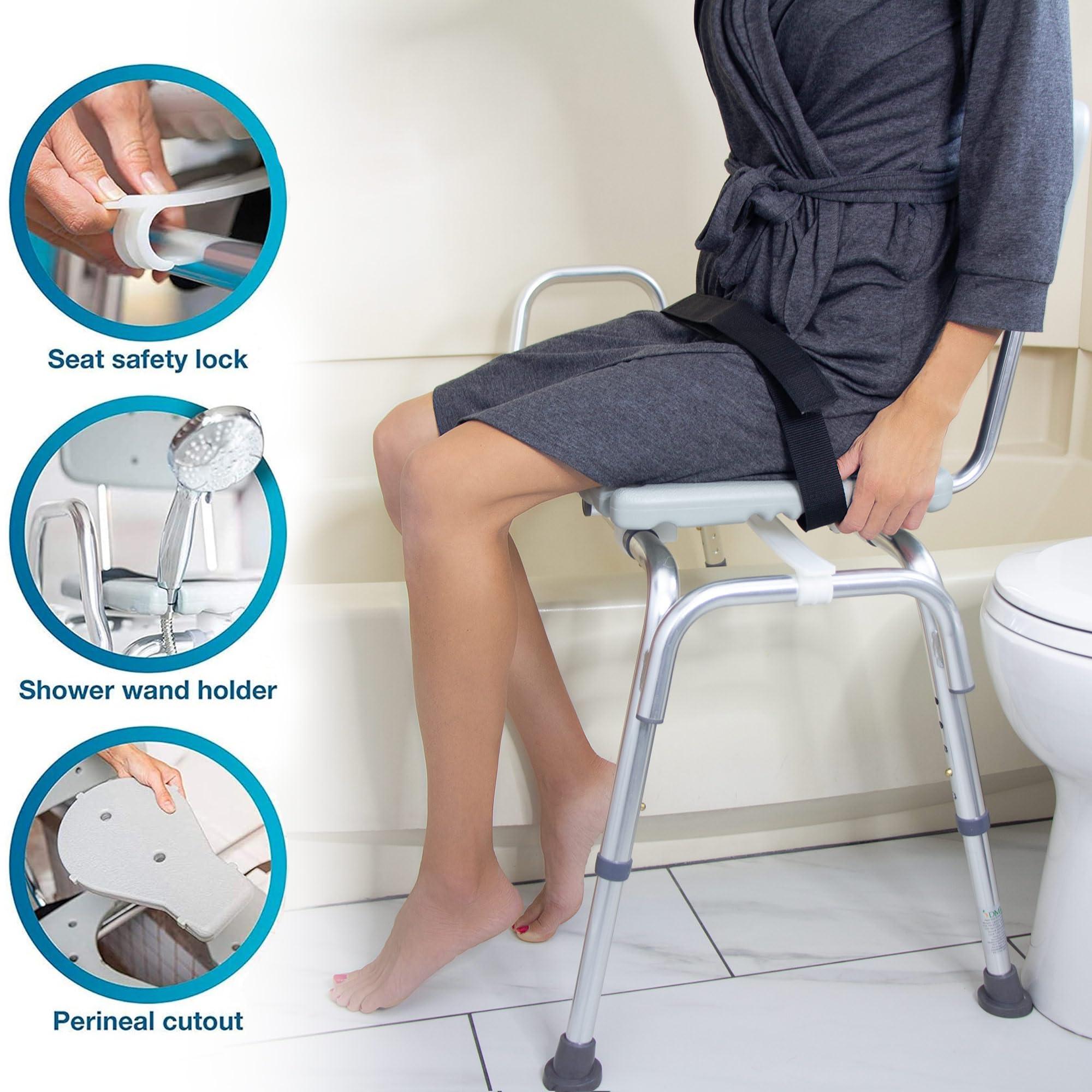 DMI DMI Tub Transfer Bench and Shower Chair with Non Slip Aluminum Body, FSA Eligible, Adjustable Seat Height and Cut Out Access, Holds Weight up to 400 Lbs, Bath and Shower Safety, Transfer Bench