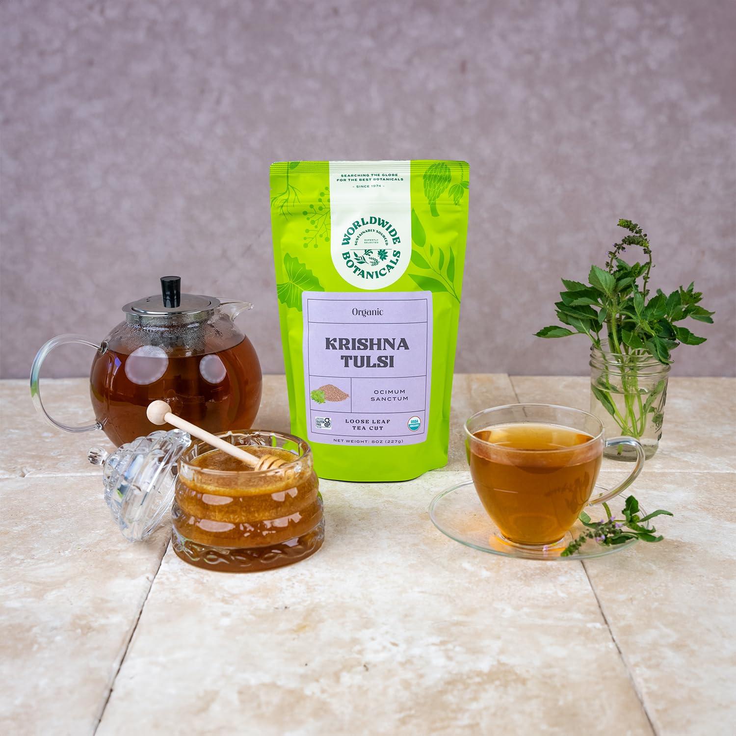 Worldwide Botanicals Worldwide Botanicals Organic Holy Basil Tea, 8oz - Tulsi Krishna - Loose Leaf Premium Herbal Tea, 100% Pure Tulsi Holy Basil, Fair Trade, Adaptogenic, Kosher