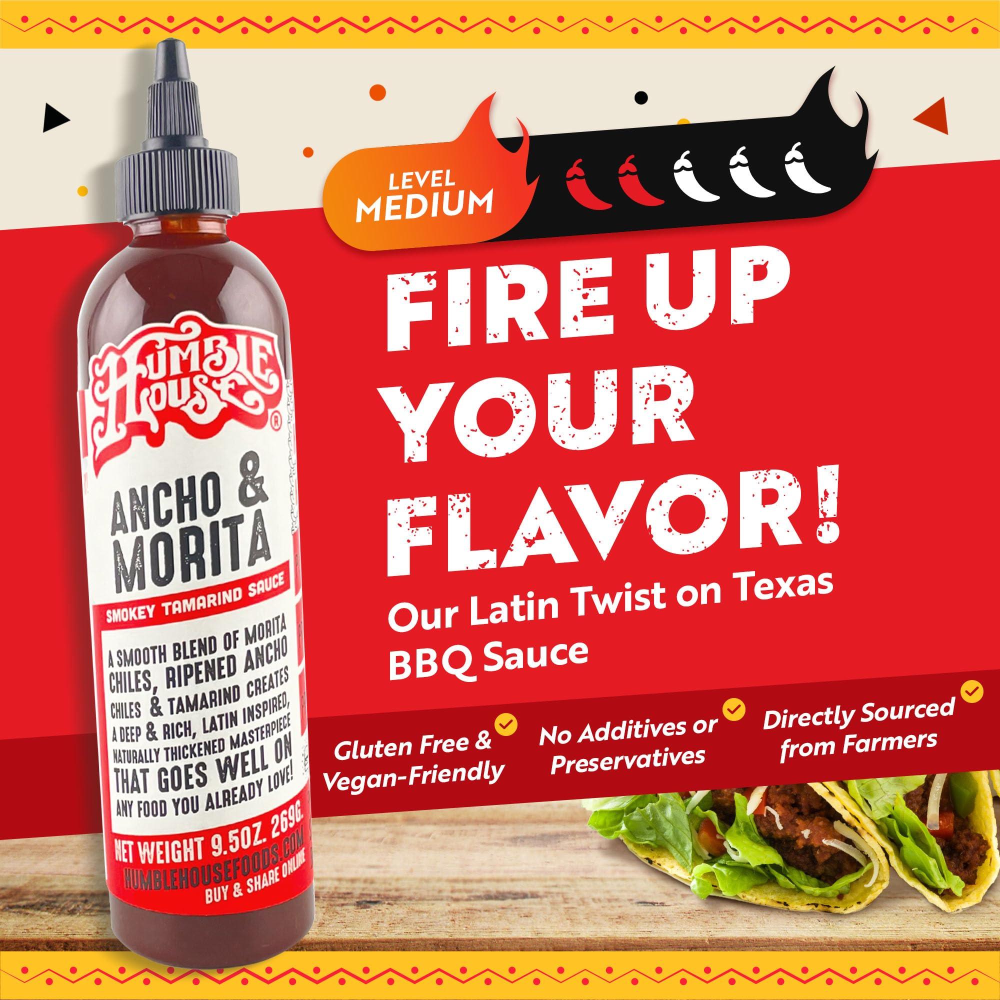 Humble House Humble House - Ancho & Morita Chiles Hot Sauce, Low in Calories and Sodium, Vegan Condiments for Chicken Wings, Steaks, Tacos, Burgers & More, Preservative-Free Enchilada Sauce, 9.5 oz