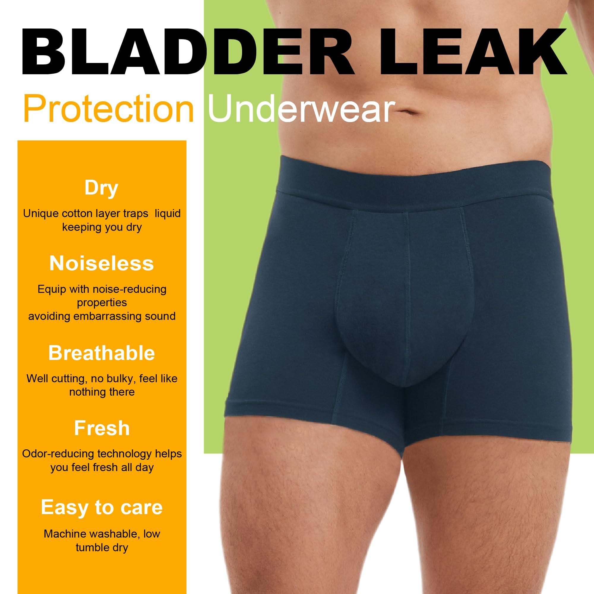 IRISMORII RISMORII Mens Leakproof Underwear Washable Adult Bladder Protection Incontinence Absorbent Trunk 60 ML Absorbency (Dark Blue L)