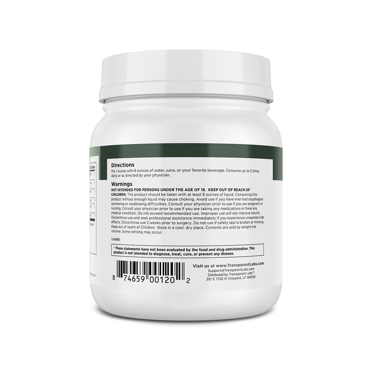 Transparent Labs Transparent Labs Prebiotic Greens - Superfood Powder & Antioxidants Supplement with Organic Spirulina, Chloerra, Acacia Powder, & Green Banana Powder - 30 Servings, Unflavored