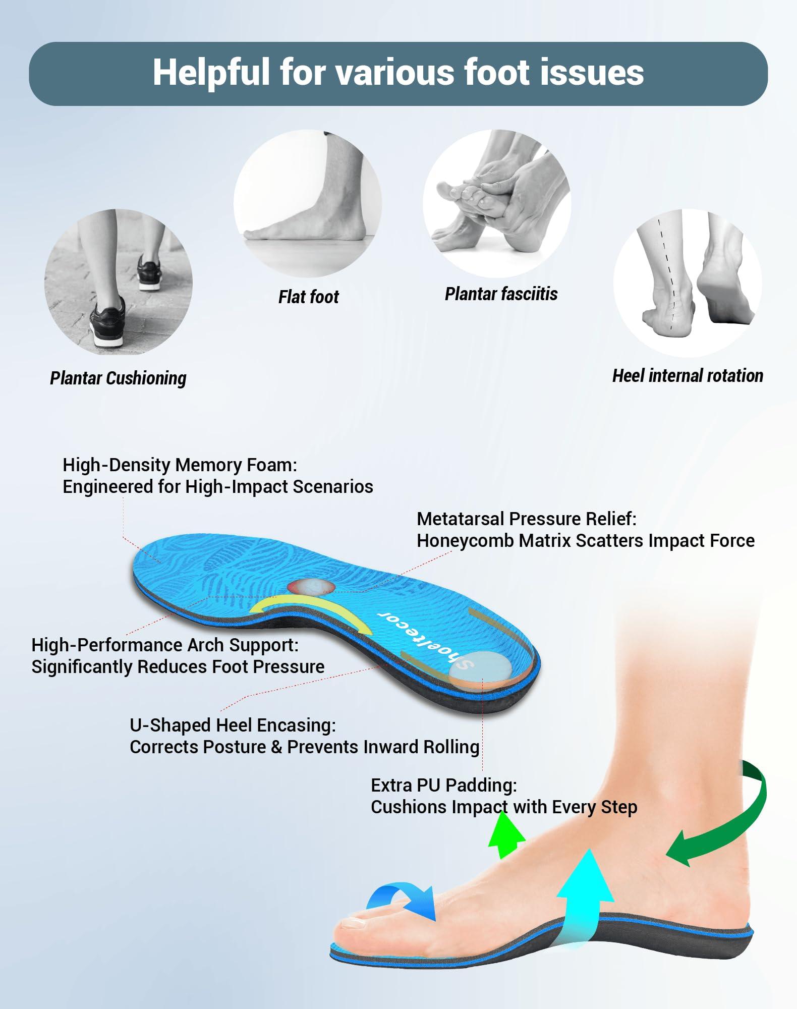 Shoeltecor Shoeltecor Insoles Relieve Plantar Fasciitis Overpronation Heel Pain,Correction of Flat feet and High Arch,Providing Excellent Shock Absorption and Cushioning,Bundle with Manual Foot Massagers
