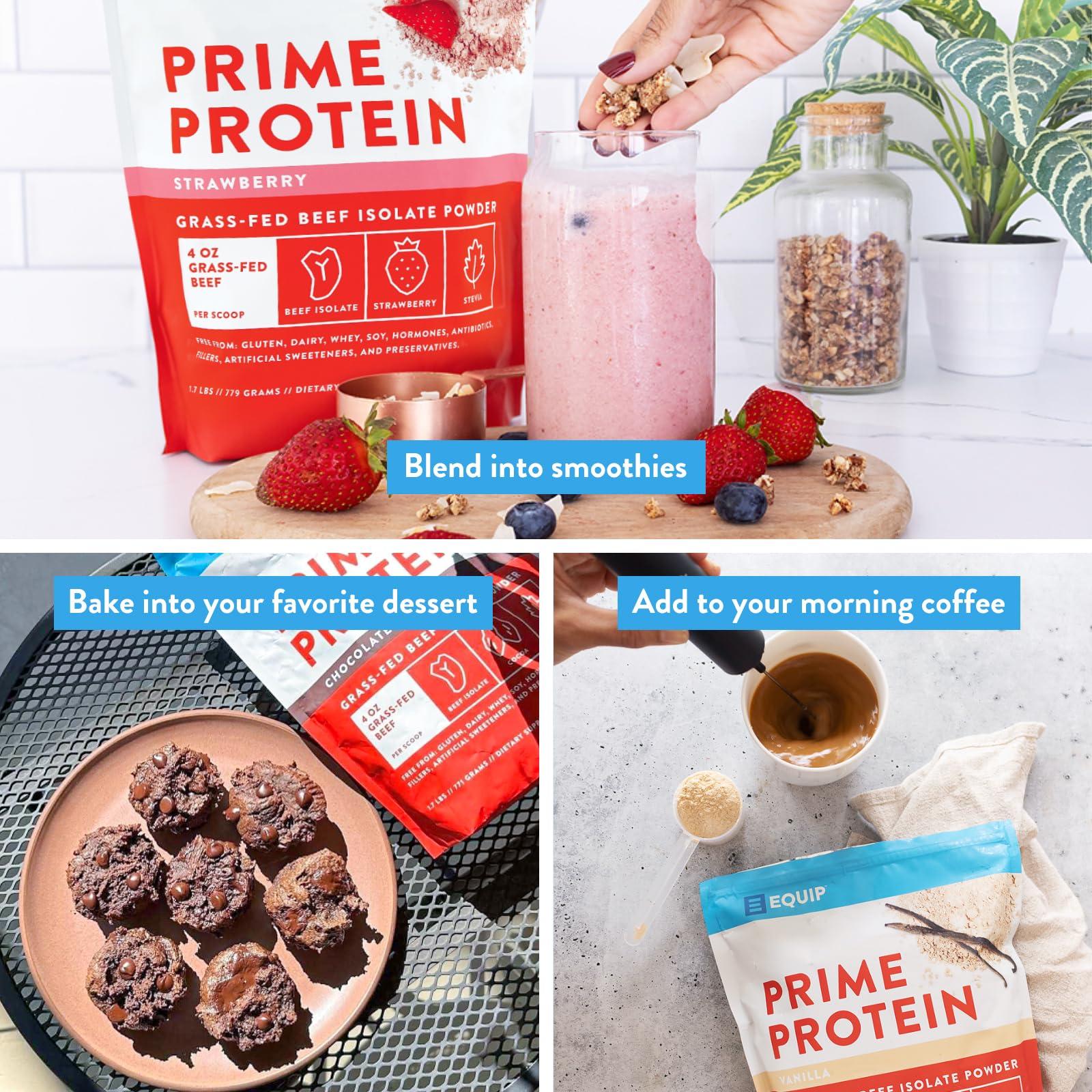 Equip Equip Foods Prime Protein Powder | Clean, Grass Fed Beef Protein Isolate | Carnivore Protein Powder | Paleo, Keto Friendly | Gluten, Dairy Free | Helps Build & Repair Tissue | 30 Servings, Strawberry