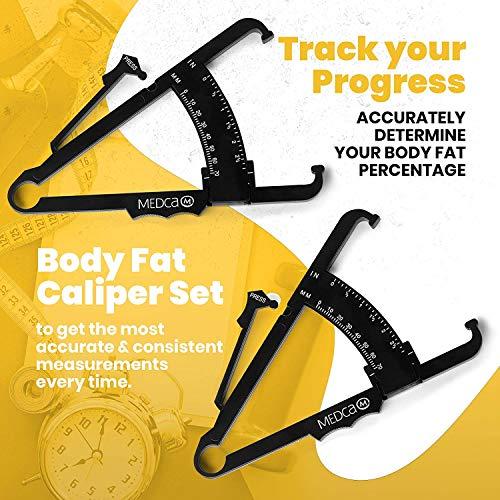 MEDca Skinfold Body Fat Caliper - Skin Fold Body Fat Analyzer and Handheld BMI Measurement Tool Skinfold Caliper Device Measures Body Fat for Men and Women by MEDca - (Pack of 2, Black)