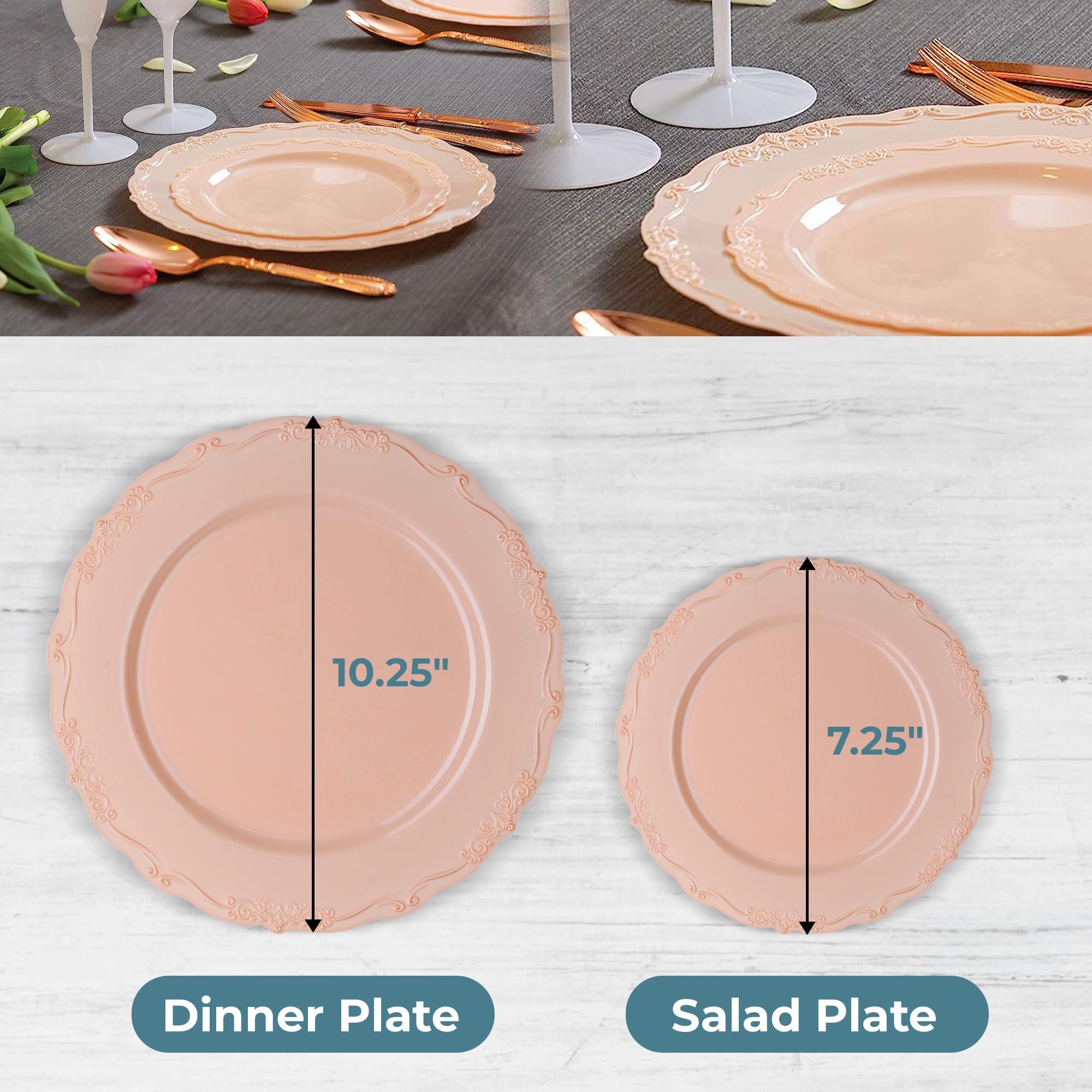 Posh Setting Posh Setting Disposable Plastic Plates Set - Heavy Duty Vintage Plastic Plates, 60 Pack Vintage Disposable Dinnerware Sets with 30 Appetizer Plates & 30 Plastic Dinner Plates for Wedding, Pink/Blush