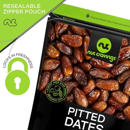Nut Cravings NUT CRAVINGS Dry Fruits - Sun Dried Deglet Noor Dates Pitted, No Sugar Added (16oz - 1 LB) Packed Fresh in Resealable Bag - Sweet Snack, Healthy Food, All Natural, Vegan, Kosher Certified