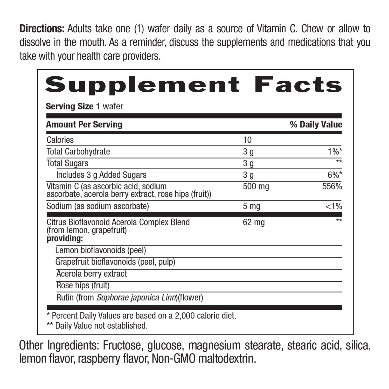 Country Life Country Life Acerola Vitamin C Complex, 500mg, Chewable Berry Flavored Wafers, Supports Immune Health, 180 Wafers, Certified Gluten Free by GFCO, Certified Vegan by AVA