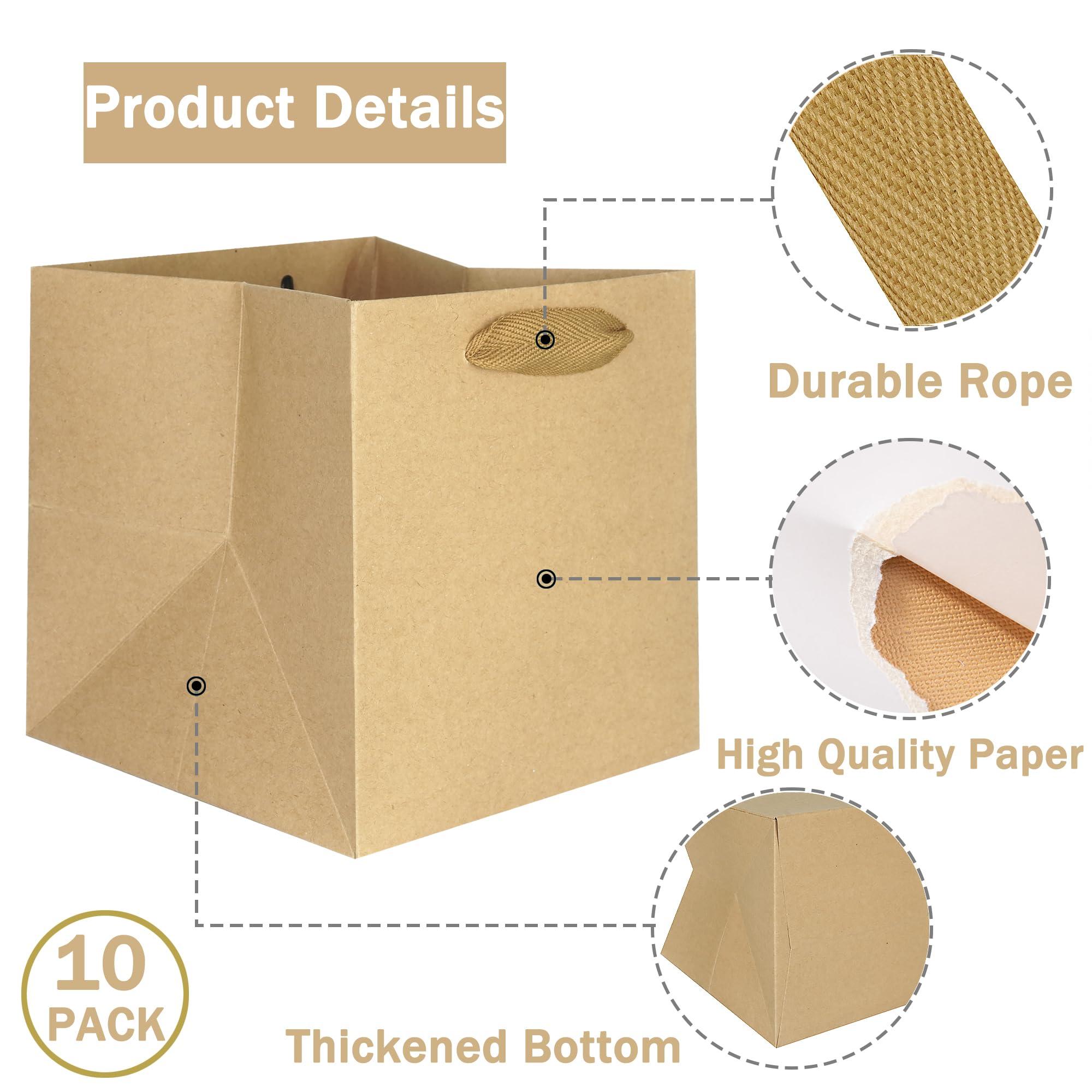 IN-JOOYAA IN-JOOYAA Brown Square Gift Bags Small Kraft Paper Bags Party Favor Bags with Rope Handle 10 Pcs (4 x 4 x 4 in, Brown)