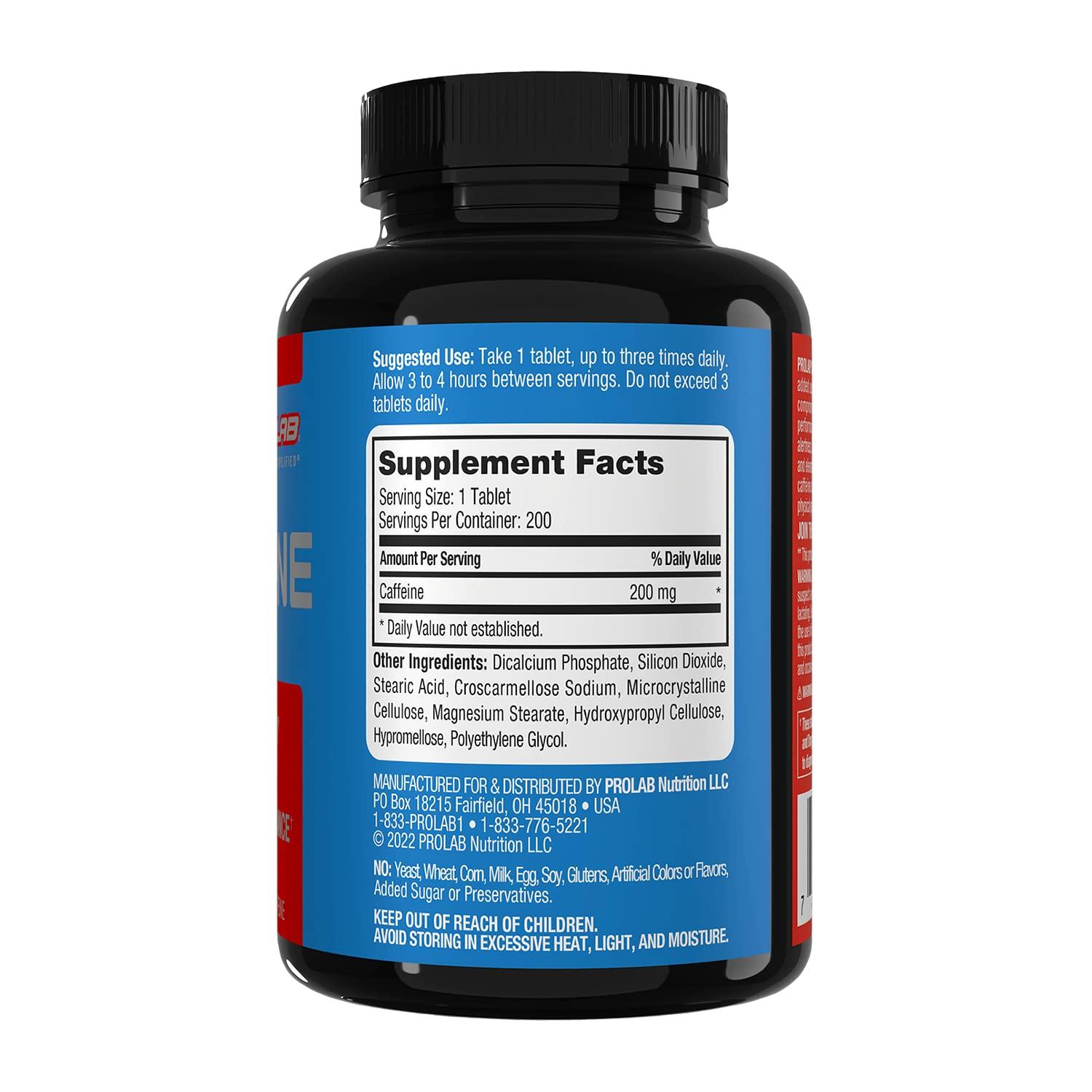 ProLab ProLab Caffeine Tablets 200mg - 200ct | Energy Support, Helps Enhance Endurance & Mental Focus, Reduce Fatigue, Pre-Workout, Extra Strength