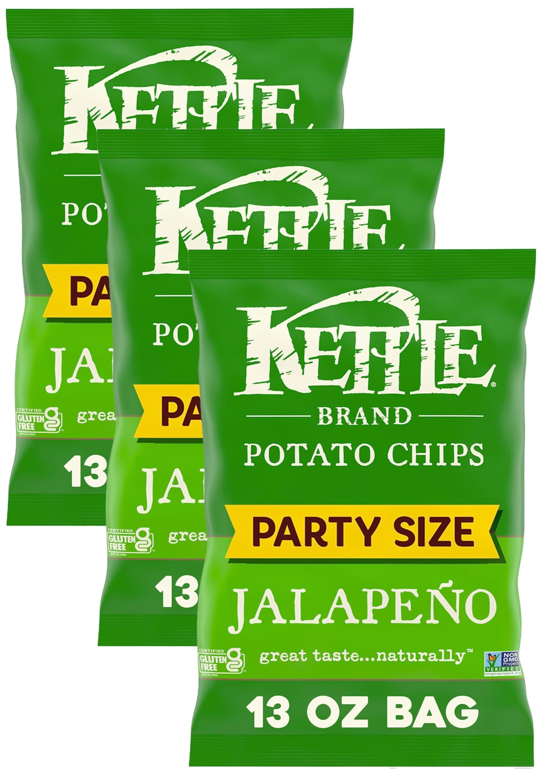 Kettle Brand Kettle Brand Potato Chips, Jalapeno Kettle Chips, Party Size, 13 Oz (Pack of 3)