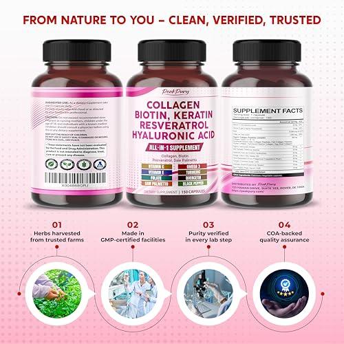 PEAKPURY PEAKPURY Collagen Biotin Resveratrol Saw Palmetto - Skin, Joint Health Support - Made in USA
