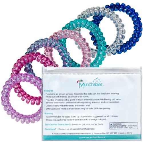 Munchables: Jewelry For Kids that Chew Munchables Sensory Chew Bracelets - Coil Fidget Toys (Pinks - Set of 7)
