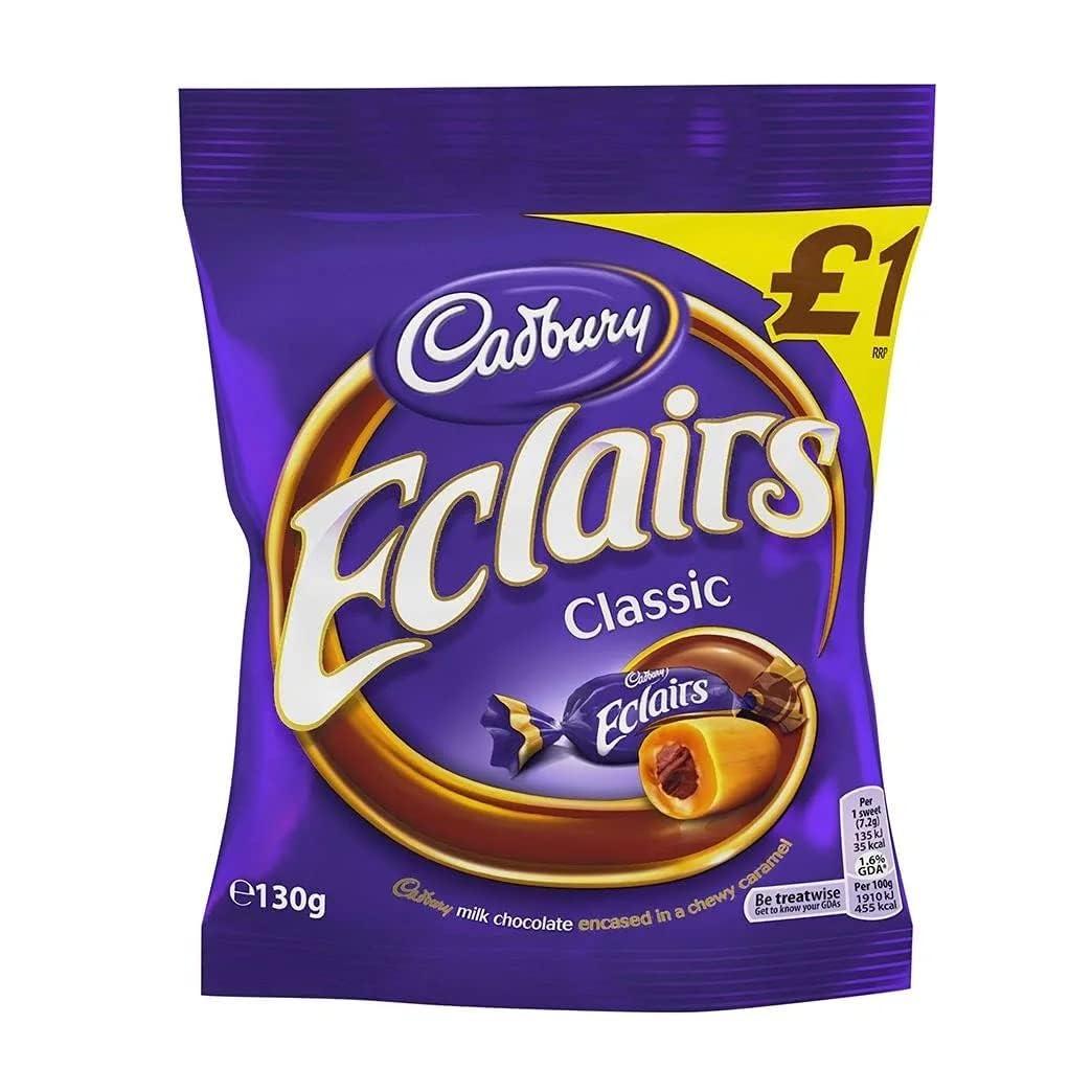Chocolate Eclairs Cadbury Eclairs Chocolate Bag Imported from the UK, England 130g ( 4.58 Ounce)