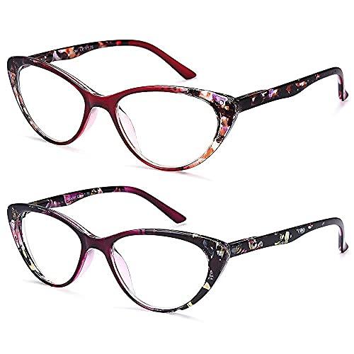 EYEURL EYEURL Cat Eye Reading Glasses for Womens Set of 2 Blue Light Blocking Computer Readers +1.5 Ladies Eyeglass Quality Frame Lightweight and Comfortable