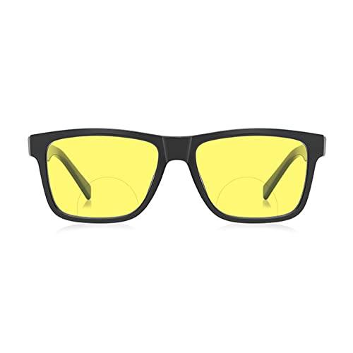 laureles laureles 2023 Vintage Yellow Lens Bifocal Reading Glasses Men Computer Night Vision Bifocal Reader Women (C1, 2, multiplier_x)