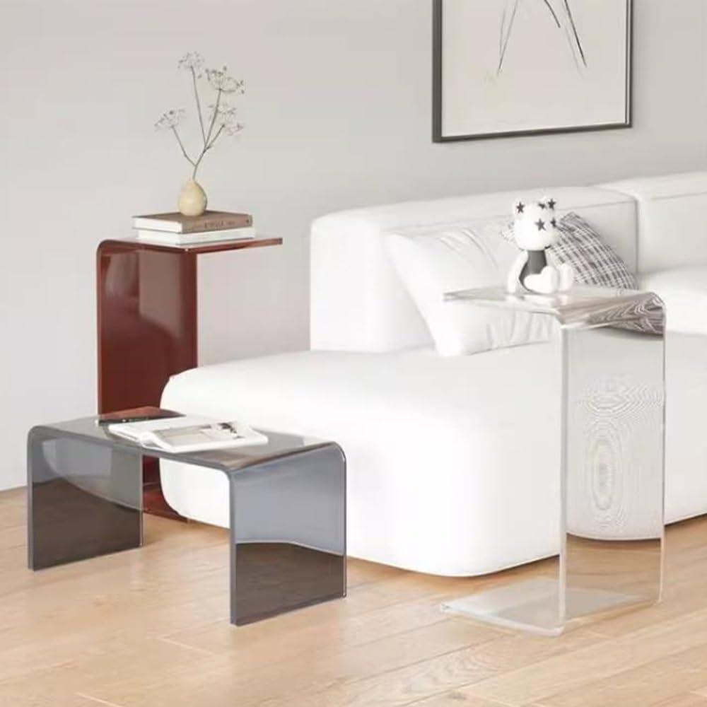 REDEXI REDEXI Multipurpose Clear Side Table, C Shaped Sofa Table, Small Nightstand C Table, Acrylic Bedside Table for Living Room, Bedroom(Transparent,55cm/22in)
