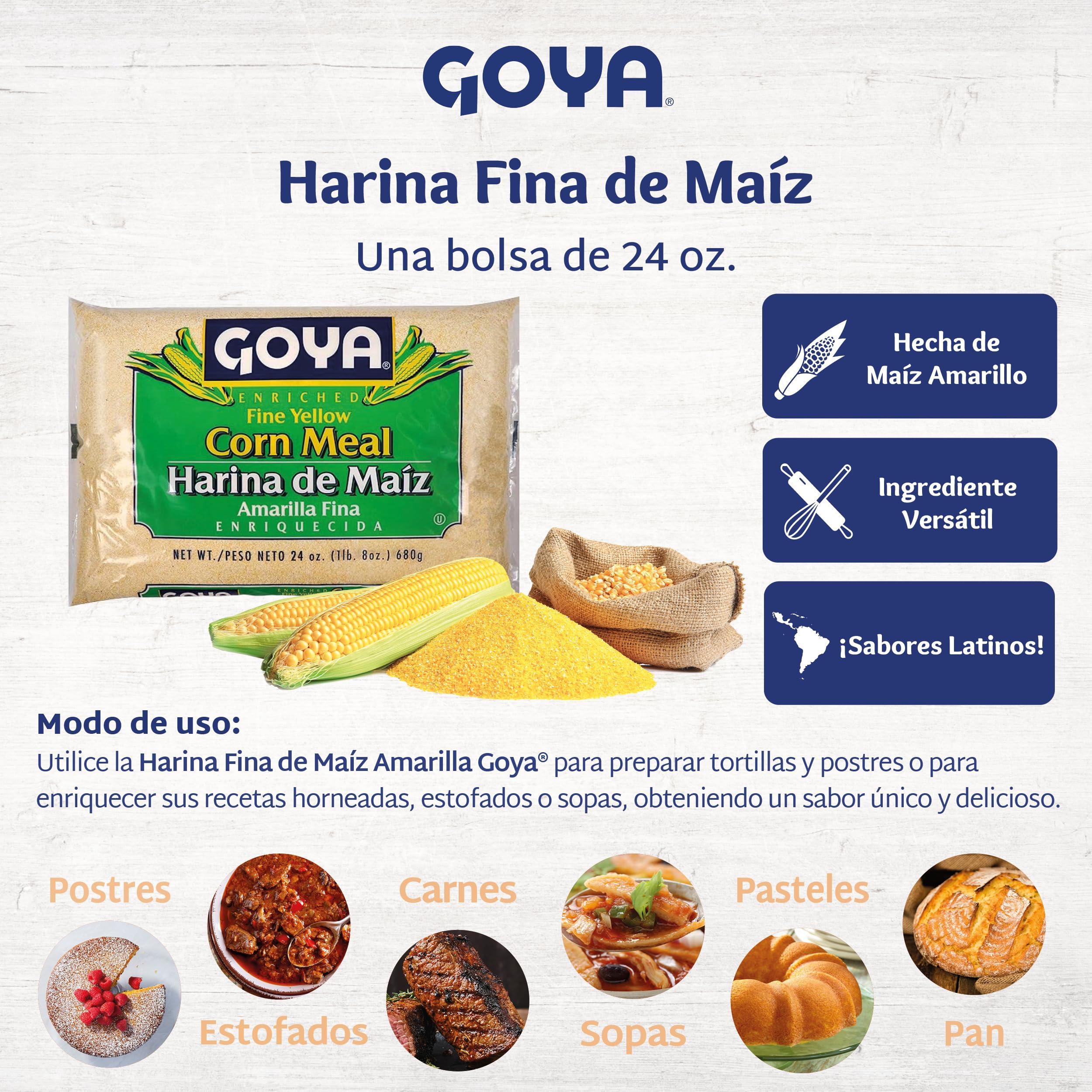 Goya Yellow Cornmeal by Goya, Gluten Free Cornmeal, Harina De Maiz, Fine Ground Corn Flour for Cornbread, Cornmeal Porridge, and More, 24oz. Bag