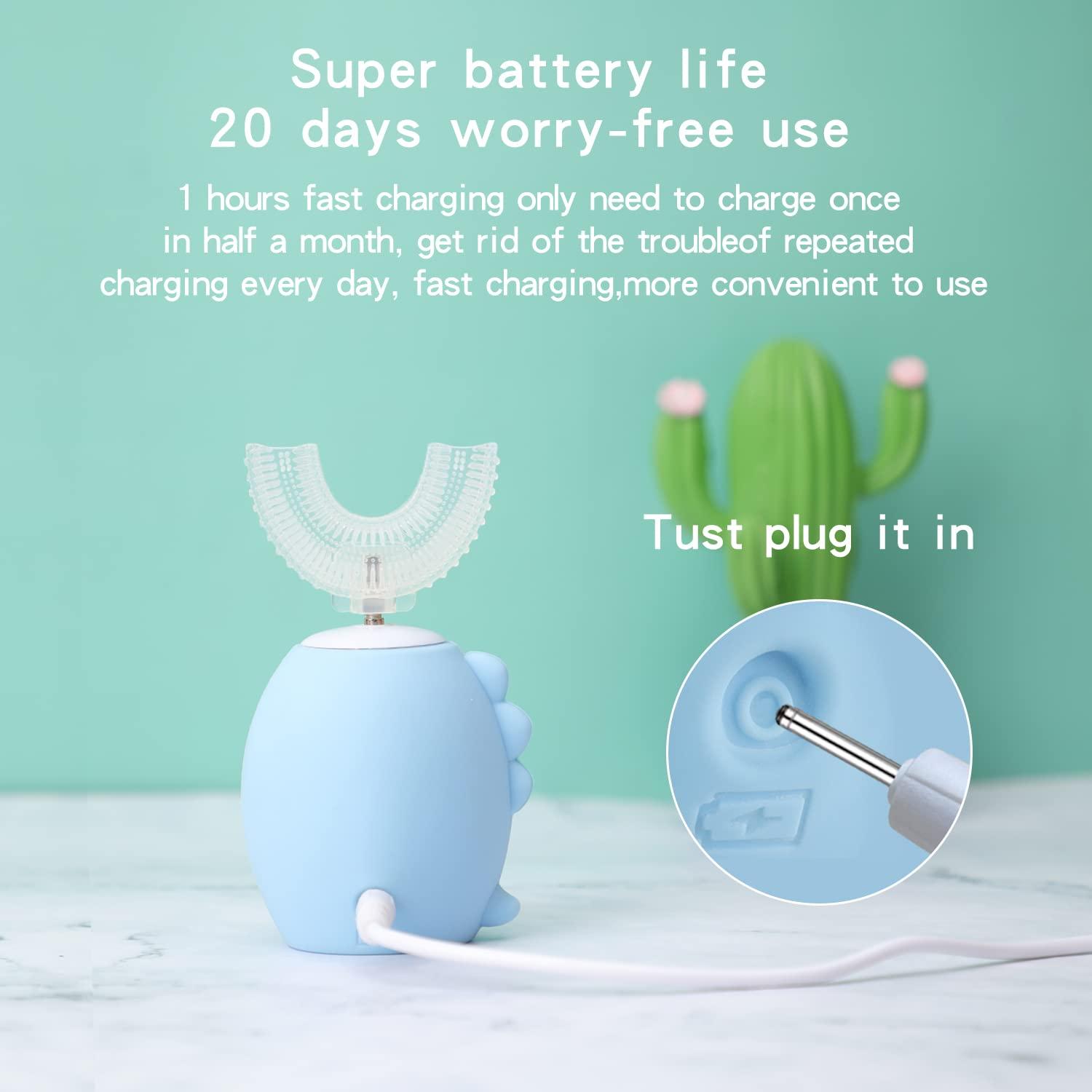 Yodabai yeklike Kids Electric Toothbrushes, U Shaped Ultrasonic Toothbrush,Rechargeable Kids Toothbrush w/Smart Timer, Sonic Toothbrush Kids with 6 Modes, IPX7 Waterproof Design (2-7 Year Old, Pink)